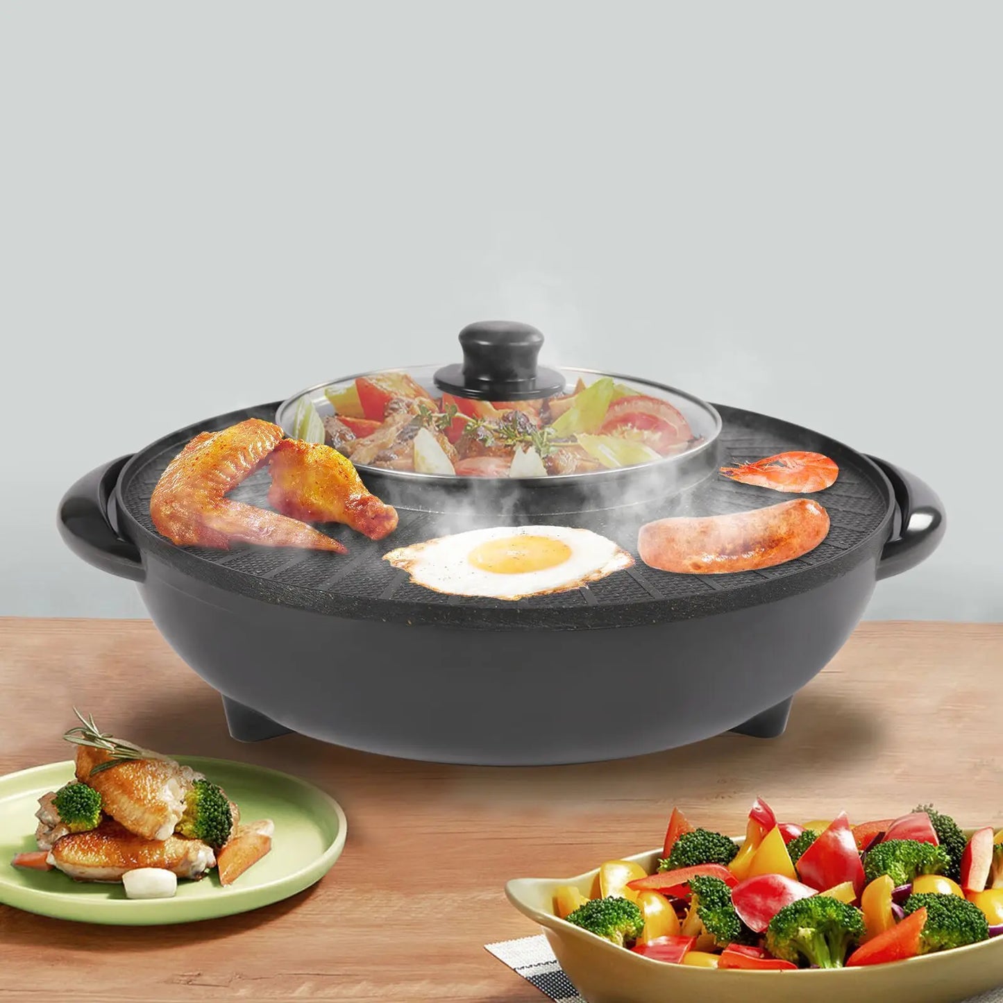 Circular  Hotpot Grill Combo Indoor BBQ, Electric  Divider, Portable Smokeless Grill