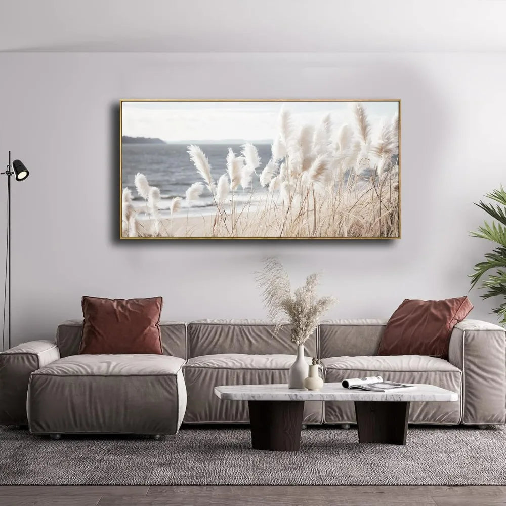 Natural canvas art reed sea view wall decoration bedroom living room decoration