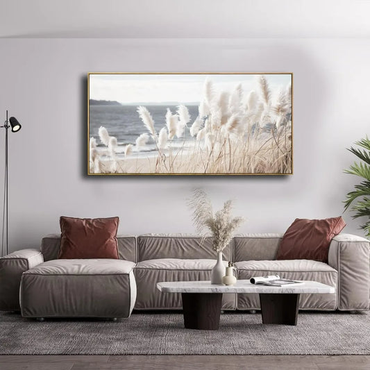 Natural canvas art reed sea view wall decoration bedroom living room decoration