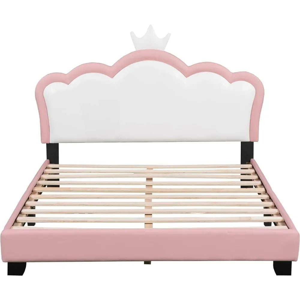 Bed frame, children's soft cushion day frame headboard, wooden princess low floor bed, easy to assemble,