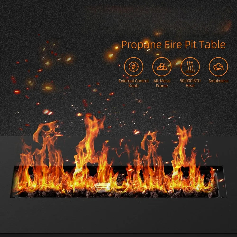 43 Inch Fire Pit Table with Lid & Lava Rock for Garden, Yard, Camping,etc.