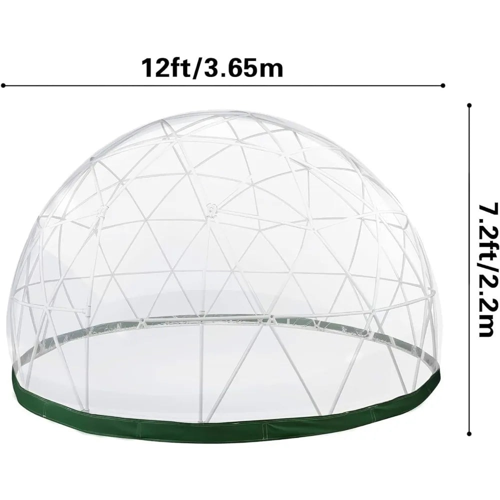 12FT Outdoor Igloo Tent Dome Greenhouse Bubble Tent, Clear PVC Tent