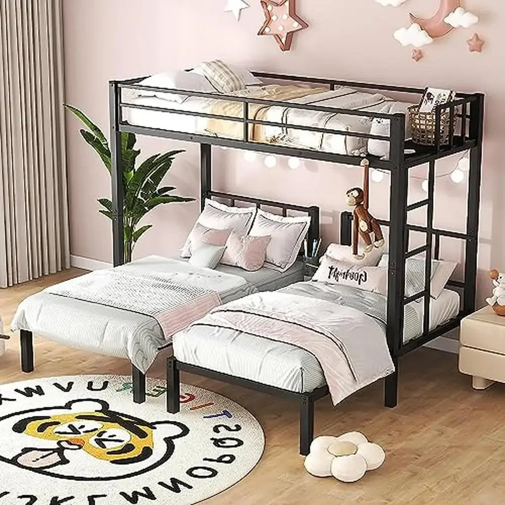 Metal Triple Bunk Beds Kids Teens Space Saver Three Beds