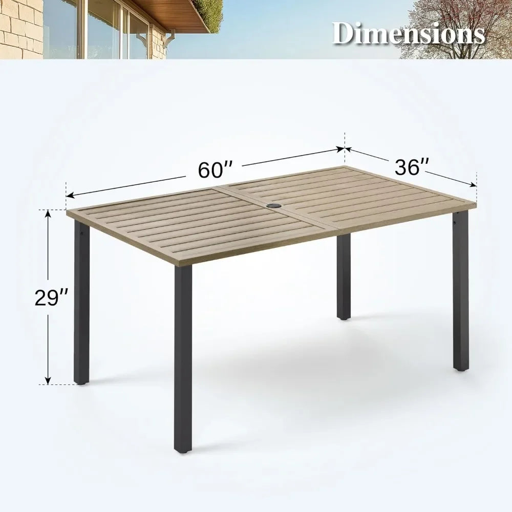 Outdoor Dining Table for6,6Person Wood-Like Metal Steel