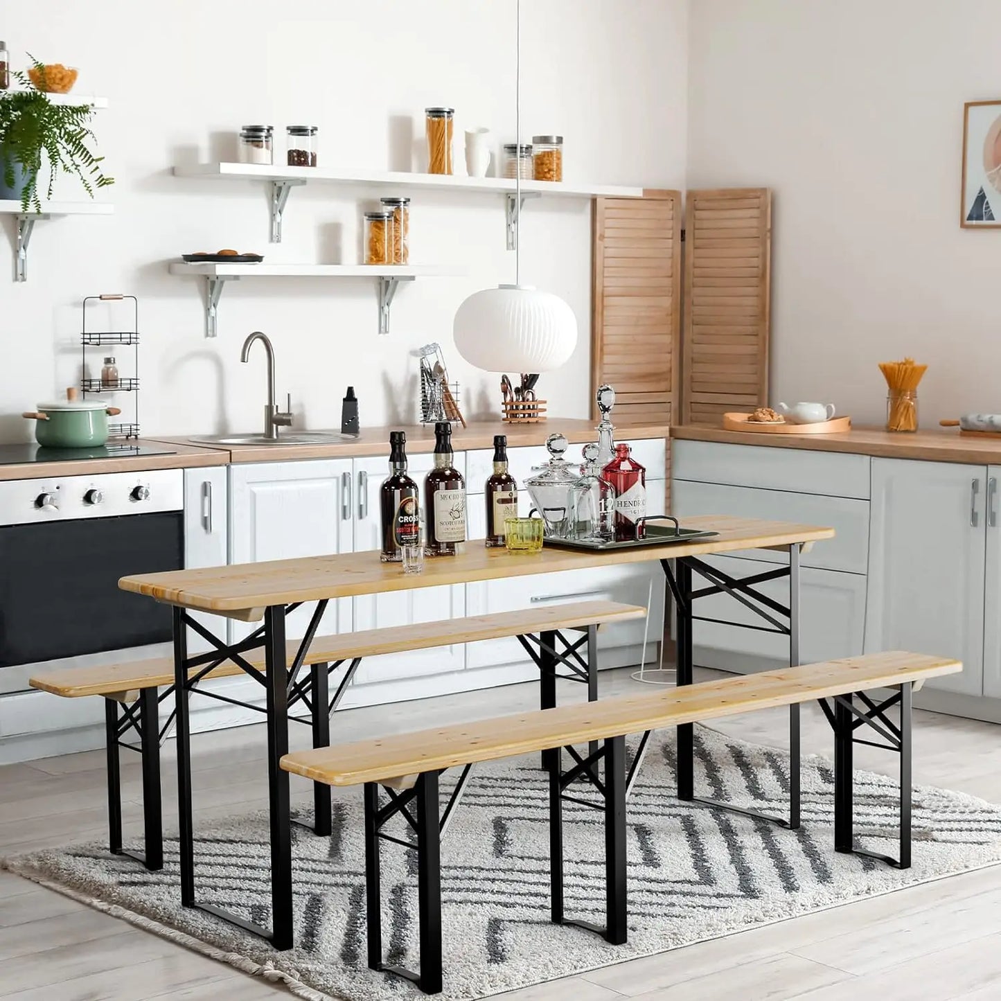 Folding Picnic Tables with Benches Set, Weather-Resistant Wooden Beer Garden Table
