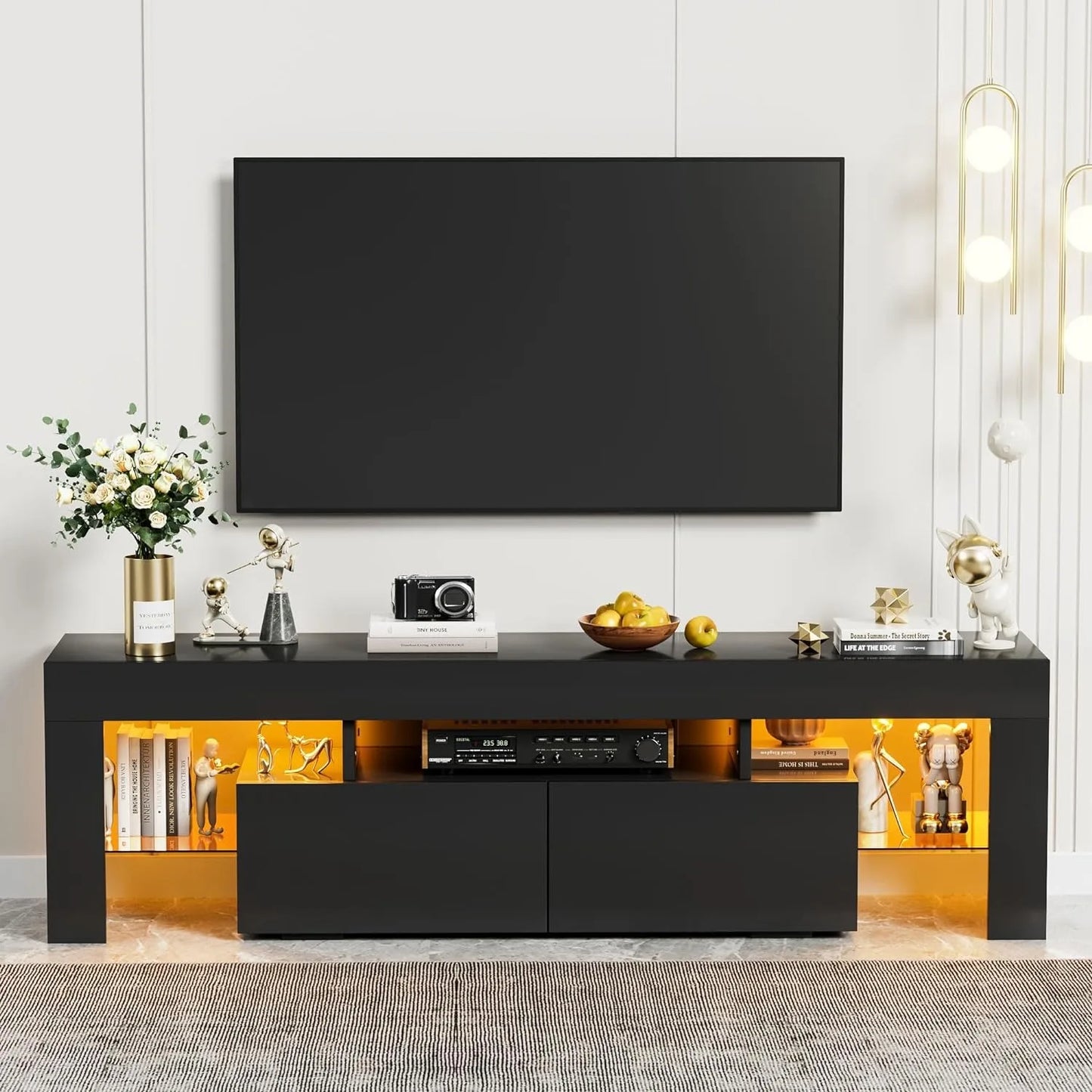 LED TV Stand for Televisions up to 70 In w/ Glass Shelves &  Drawer w/ Multiple Dynamic