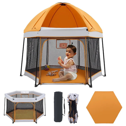 Portable Playpen with Canopy and Mattress Outdoor and Indoor 54"