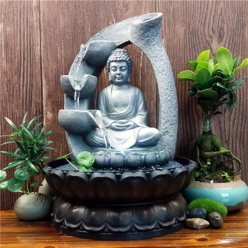 Buddha Tabletop Waterfall Fountain Meditation Relaxing Indoor Decoration, Zen Fountain