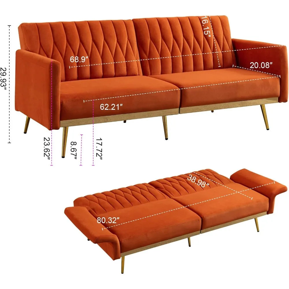 Futon Sofa Bed 70 Inch Width (Orange) Home Furniture