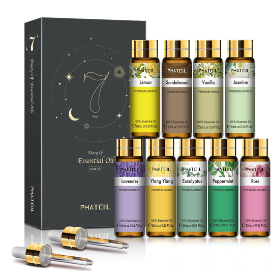 9pcs 10ml Diffuser Aroma Oil Pure Natural Essential Oils Gift Set Kit Rose Lavender Jasmine Eucalyptus Vanilla Mint