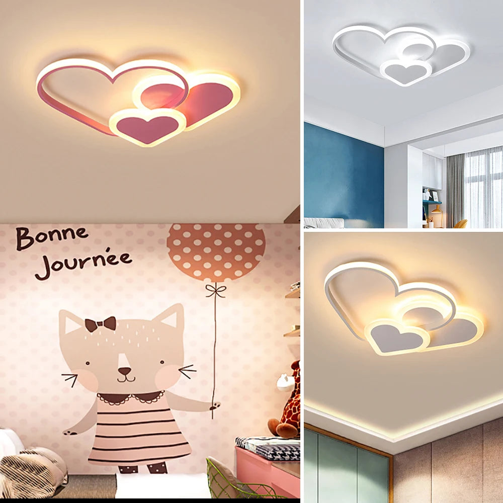 Children Room Ceiling Spotlight Heart Shaped Light Pink Girl Lamp W/Remote