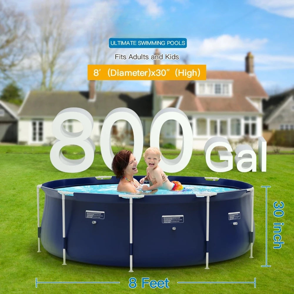 Round Pool 8ft X 30in Steel Frame Above Ground Pool for Outdoor For Kids