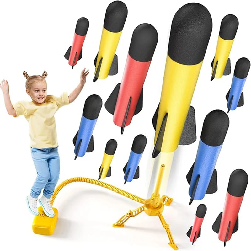 Kids' Rocket Launcher, 12 Foam Rockets, Launching Over 100 Ft, Outdoor Toy,