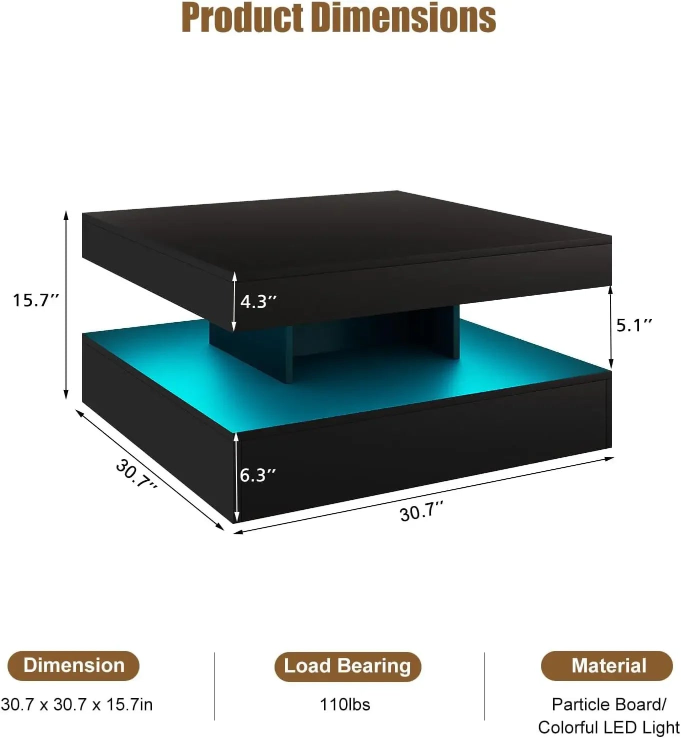 Coffee Table with Storage for Living Room Center Table 2 Tier Display Shelf 20 Colors Light