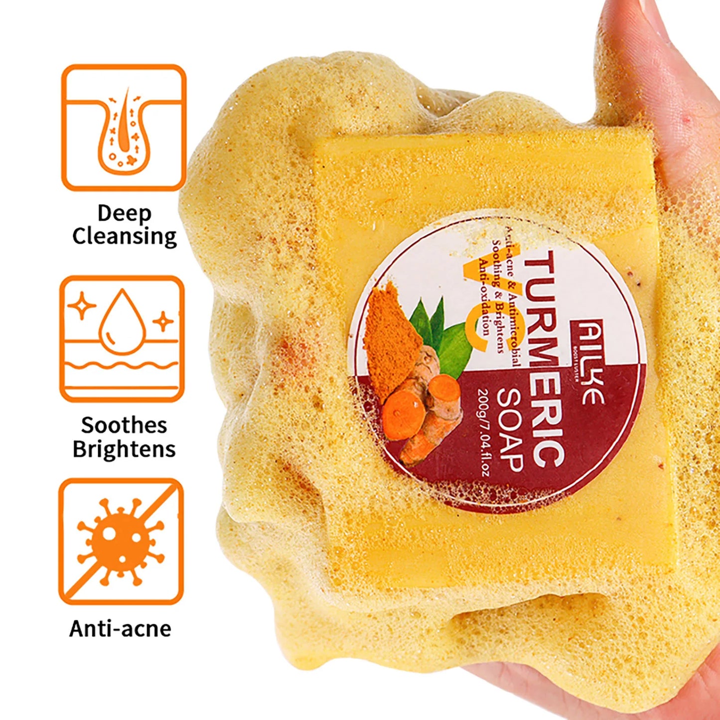 Organic Turmeric Soap, Clean Stain, Radiant Skin, Soothing Brighten, Smooth, Natural Soft Skin Bar, 200g/ 7.04. oz