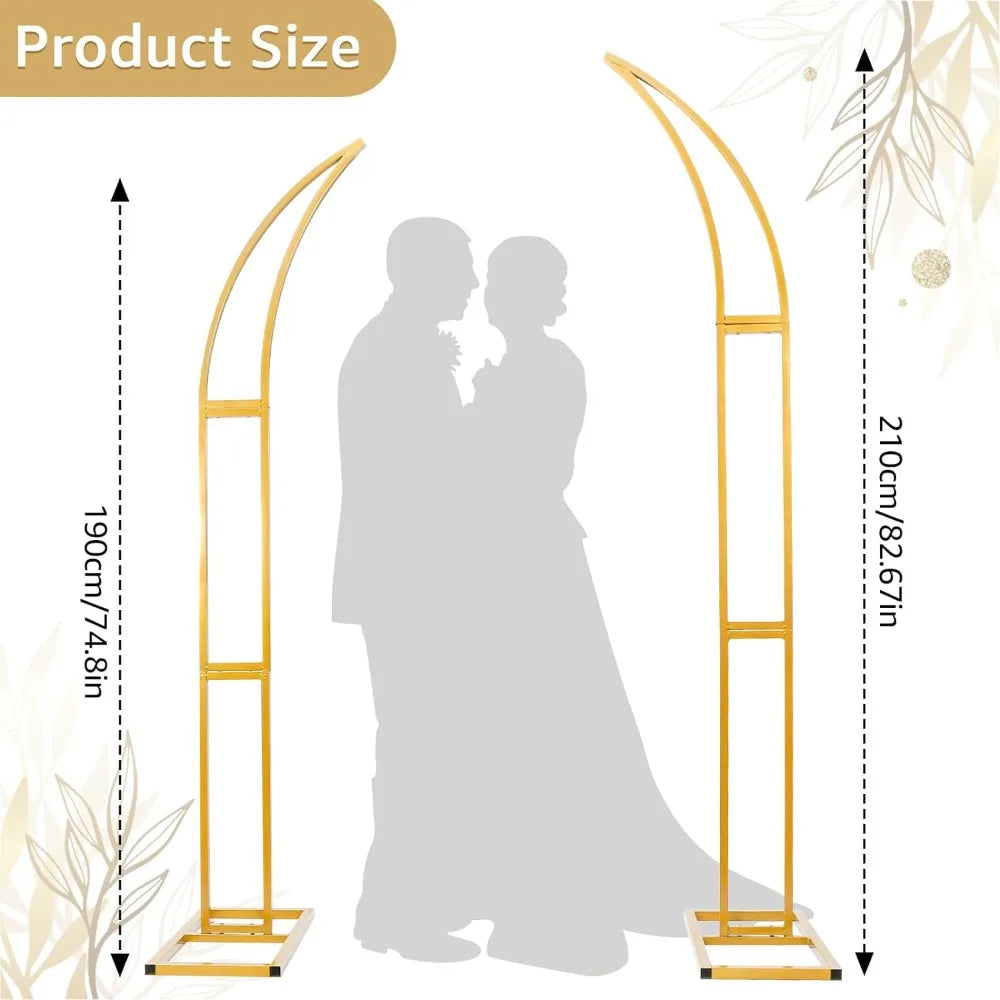 Set of 2 Curved Large Gold Metal Wedding Arch Backdrop Stand for  Party, Balloon Arch Stand