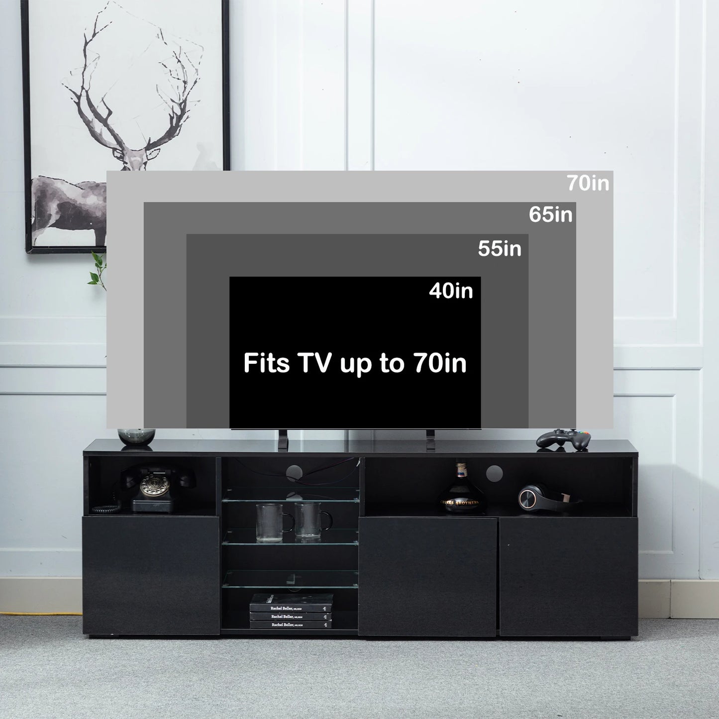 63" LED TV Stand for 65/70 inch TV,  High Gloss TV Cabinet