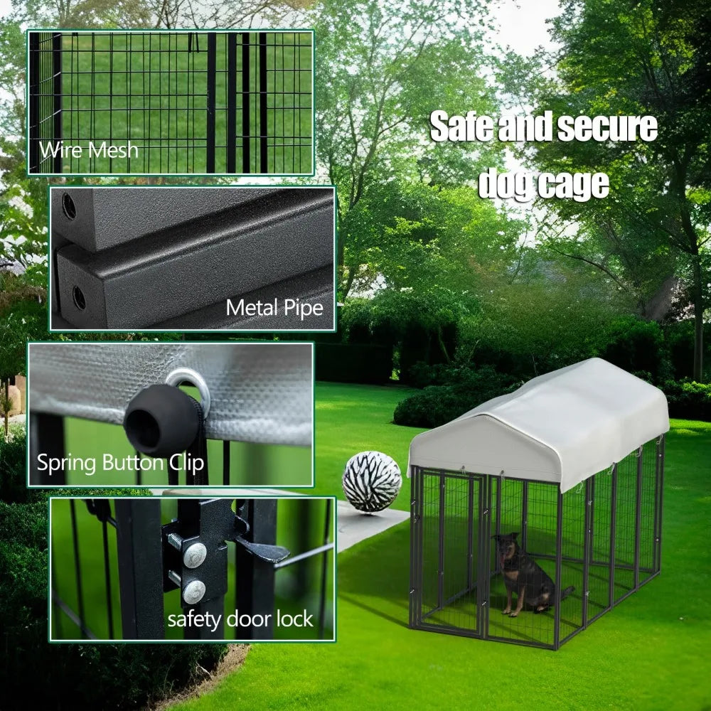 12 Panels Large Outside Outdoor Dog Kennel Large with Roof Heavy Duty