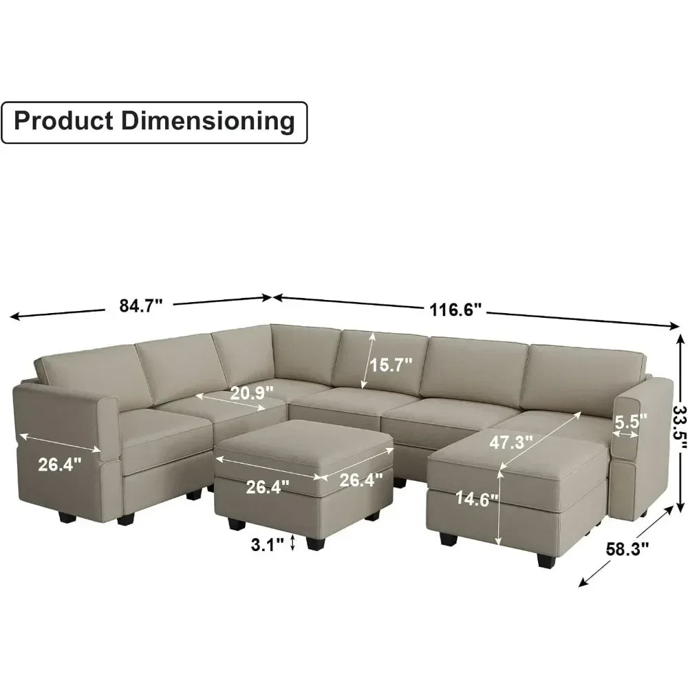 Oversized U-shaped Couch Block Segmented Sofa with Reversible