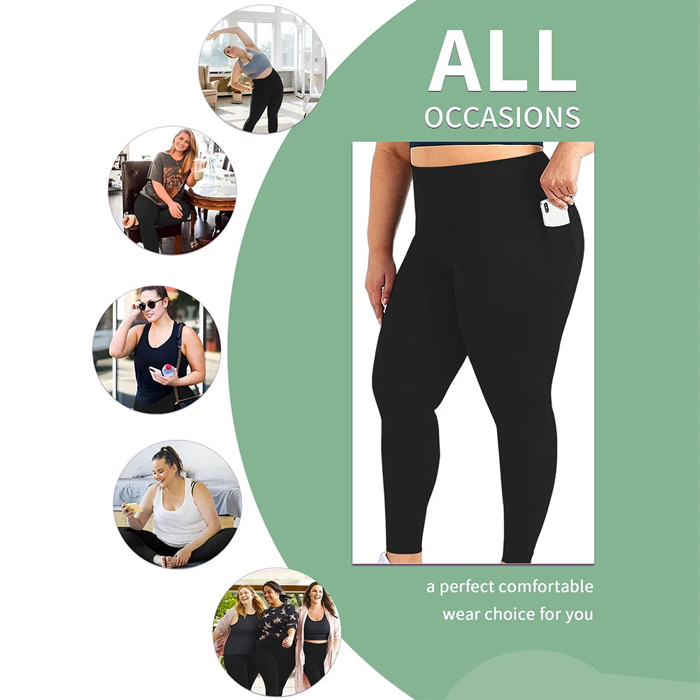 3 Pack Plus Size Leggings With Pockets For Women High Waisted Spandex Soft Workout Yoga Pants