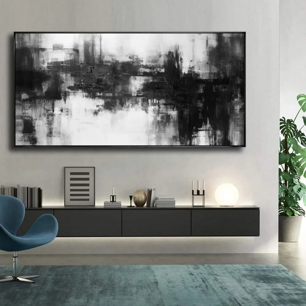 Abstract Wall Art Large Size Framed Home Artwork Decor Black and White