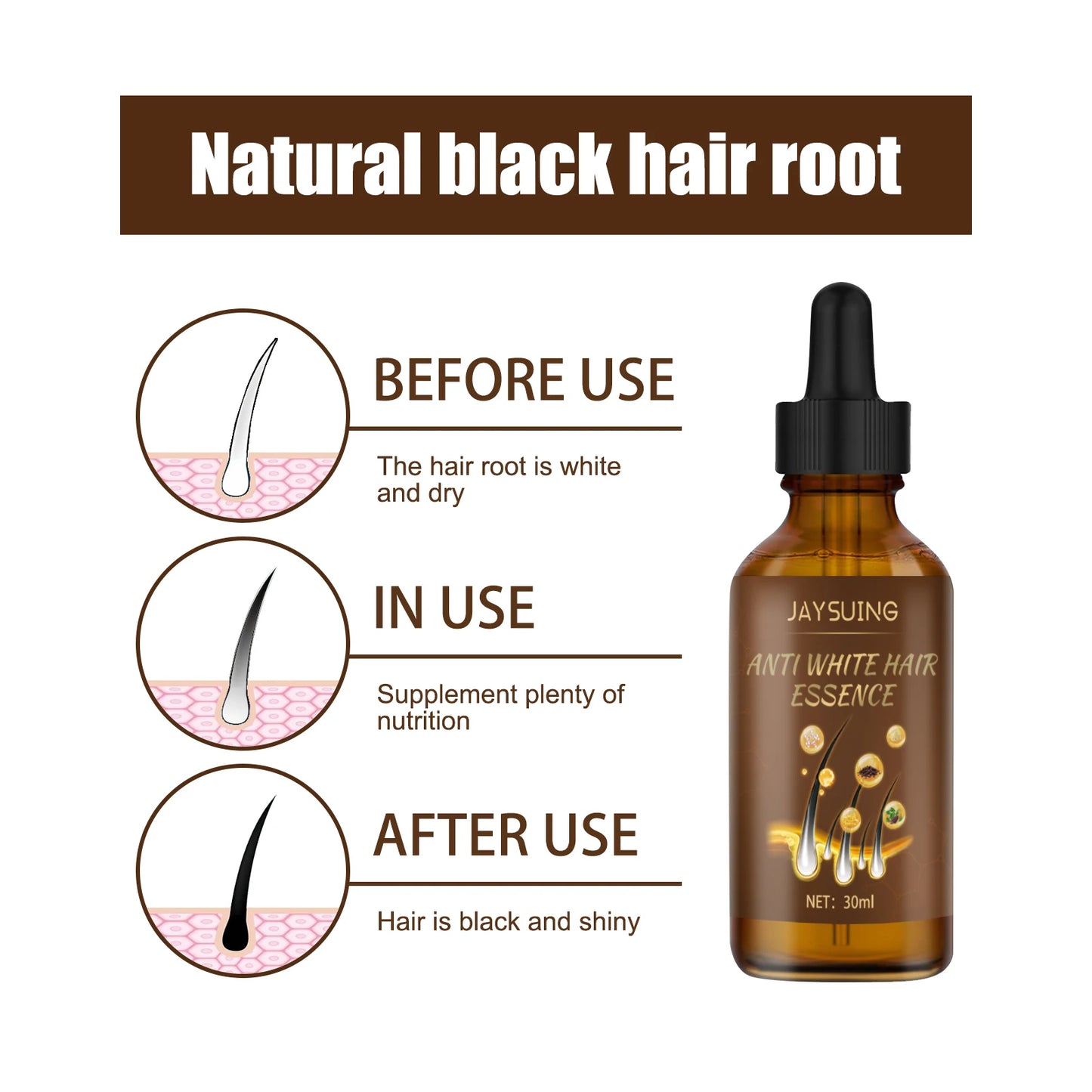 Jaysuing Anti-White Hair Essence Oil For Healthy Regrowing Hair Repairs Damaged Hair,Promotes Strong Growth Hair Care Serum