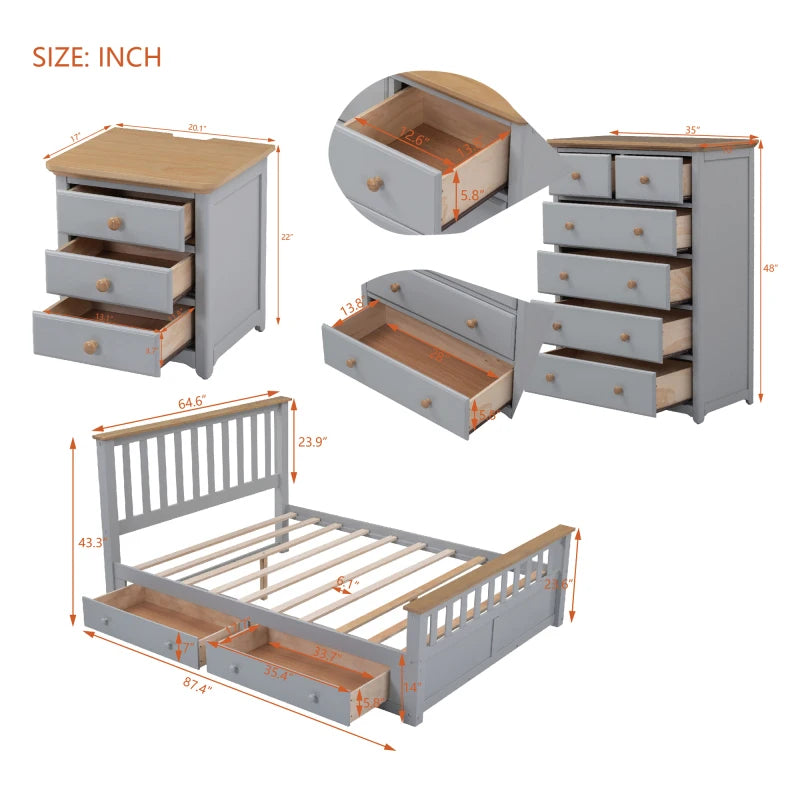 3-Pieces Bedroom Sets Queen Size Platform Bed