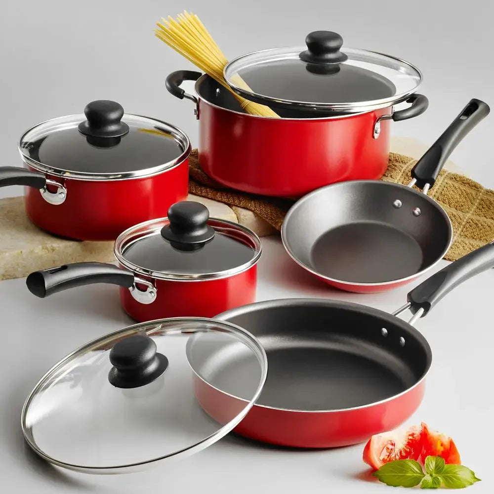 9-Piece Non-Stick Cookware Set Red Saute Pois and Lids