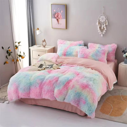 Cozy Plush Three-Piece Bedding Set with Duvet Cover and Pillowcase, skirt, Single and Double Beds,