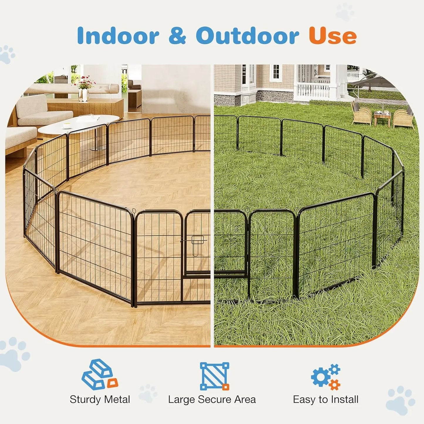 Dog Playpen Pet Dog Fence 40 inch Height 16 Panels Metal