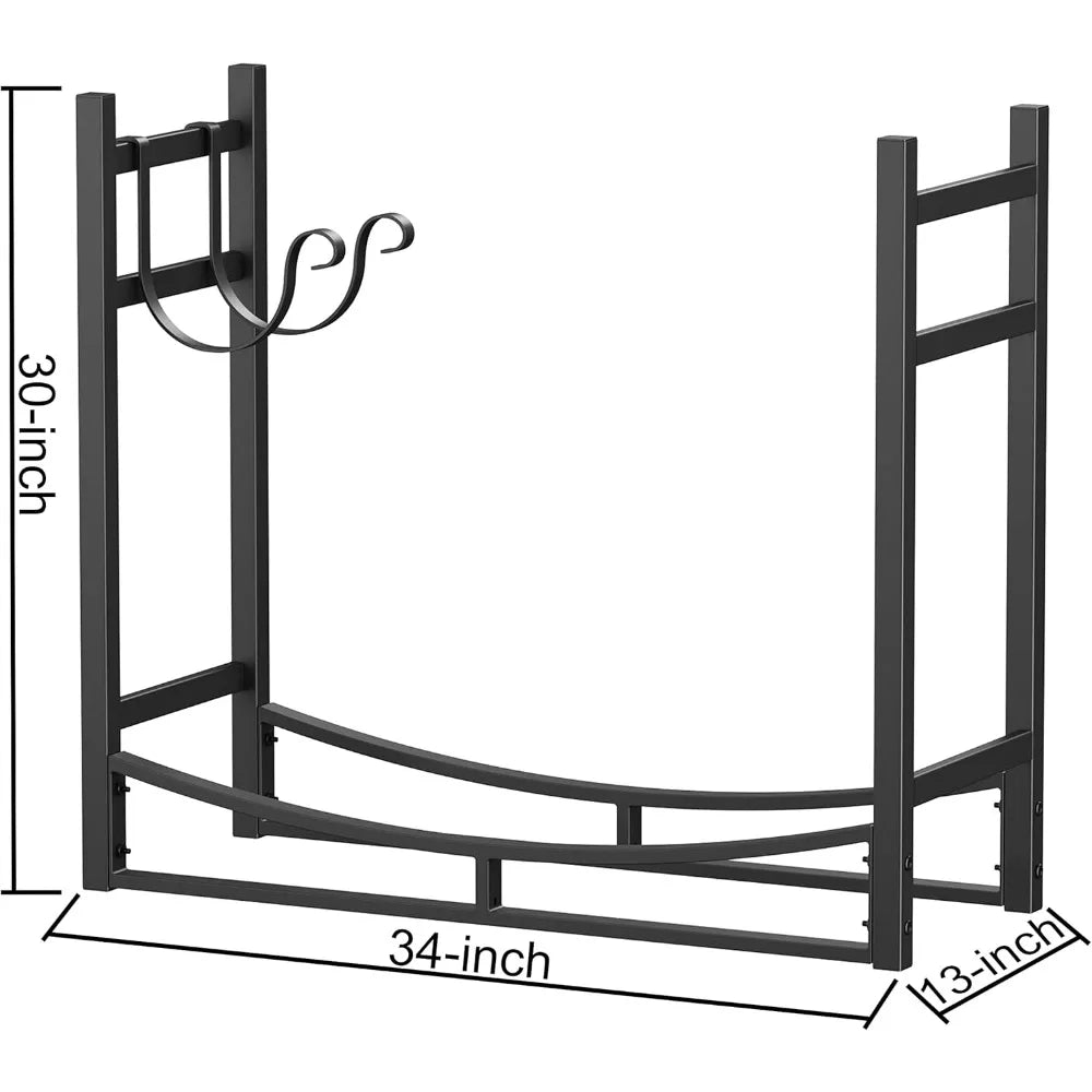 Fireplace Log Rack with Kindling Holder Firewood  Storage