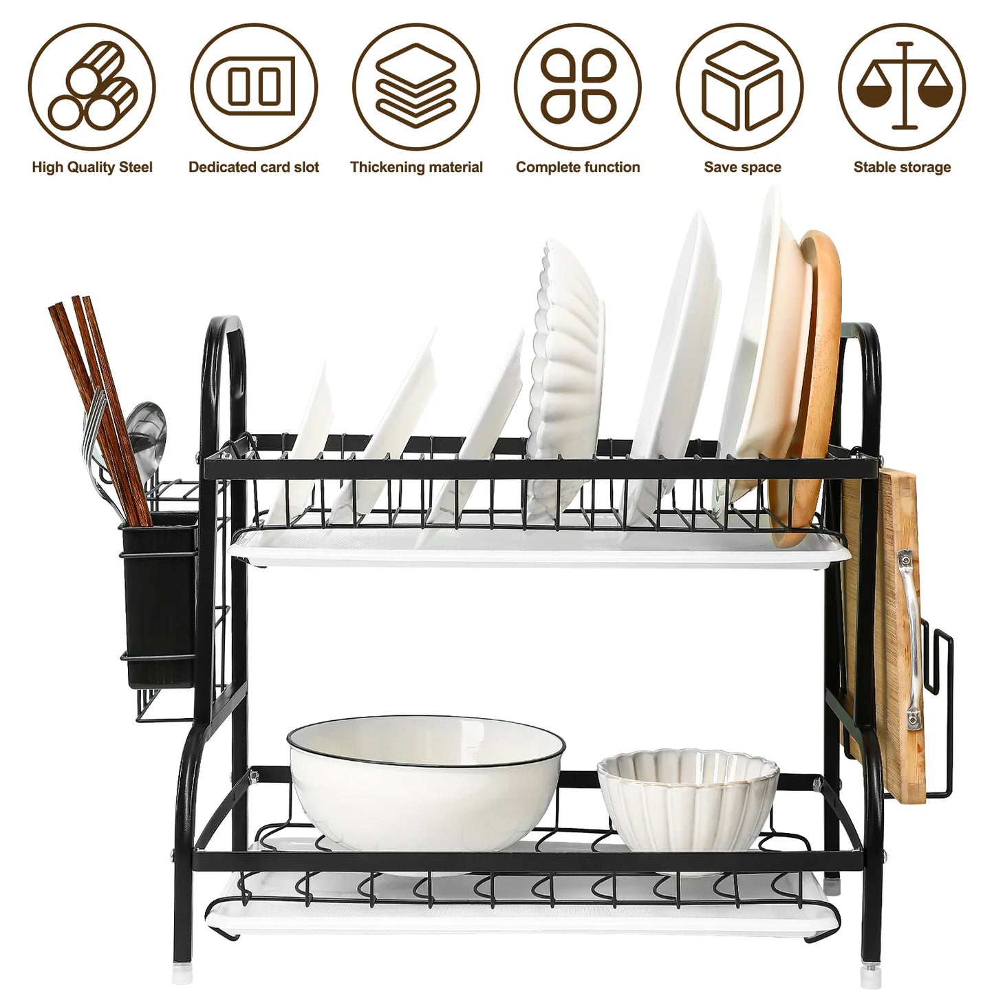 Tier Dish Drainer Rack Kitchen Plate Cutlery Drying Holder