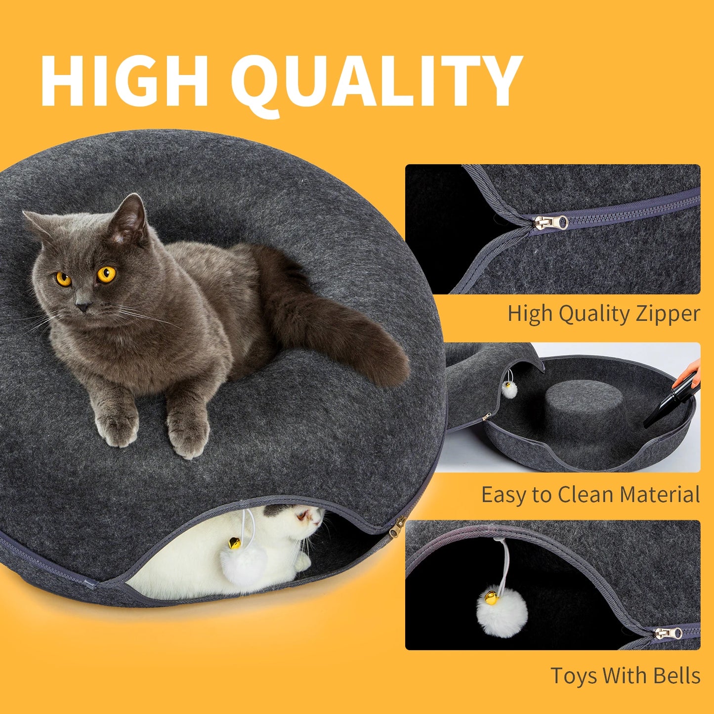 24 Inch Large Donut Cat Bed - Spacious  Cats Up to 30 Lbs, Detachable and Washable Cover