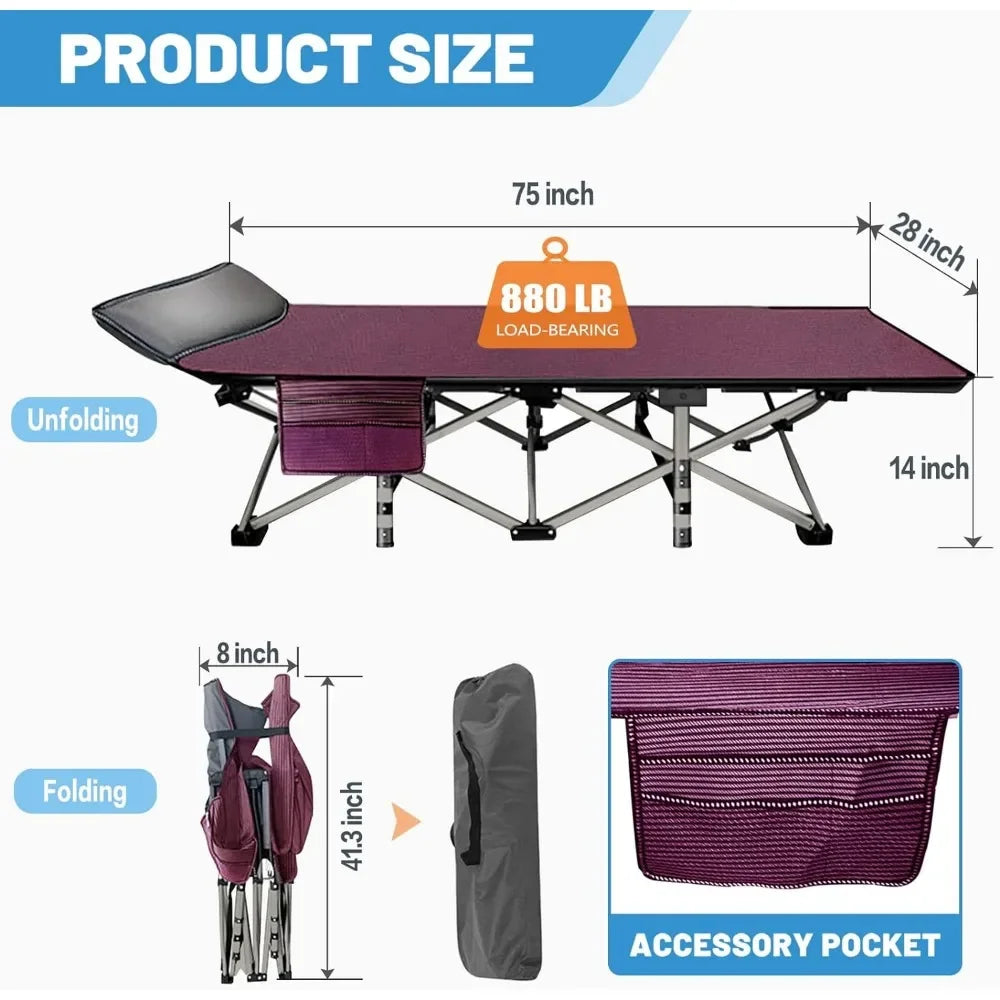 Folding Camping Cots for Adults, 2 Pack Heavy Duty with Carry Bag,