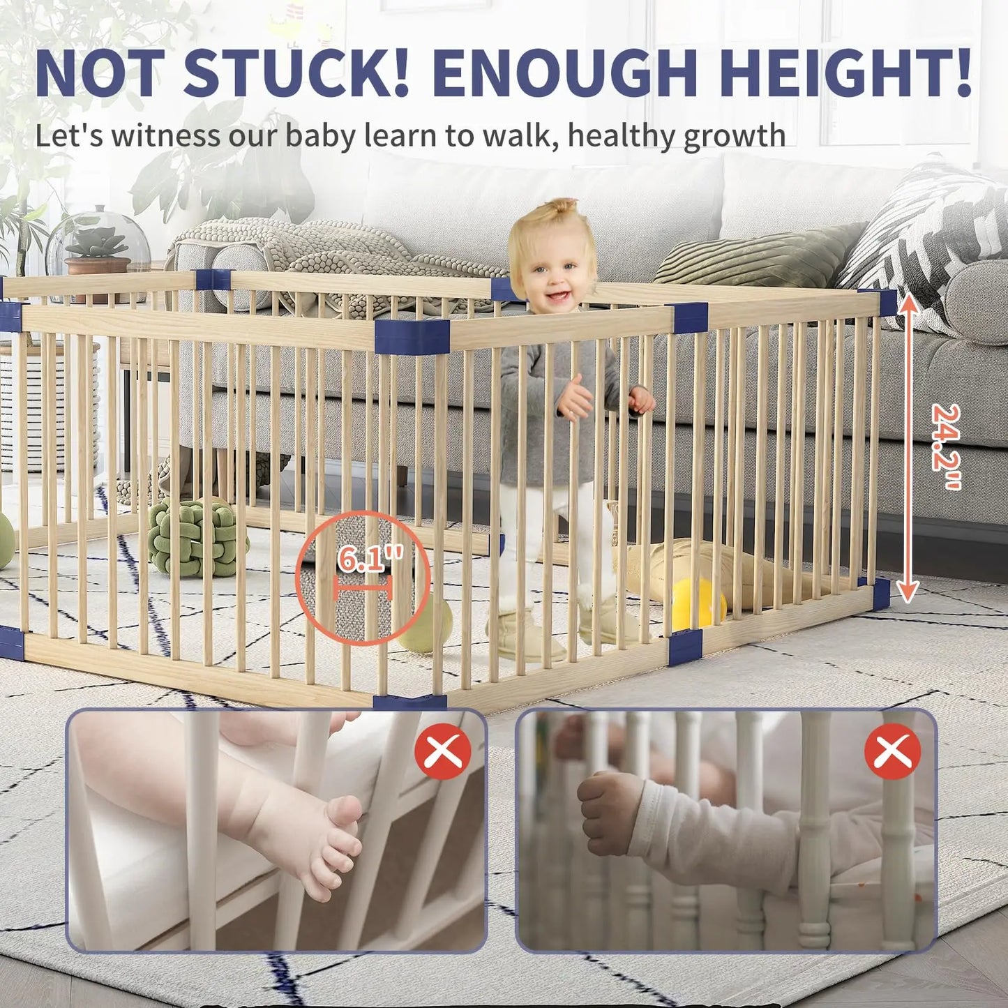 Baby  Wooden Baby Playpen with Safety gate