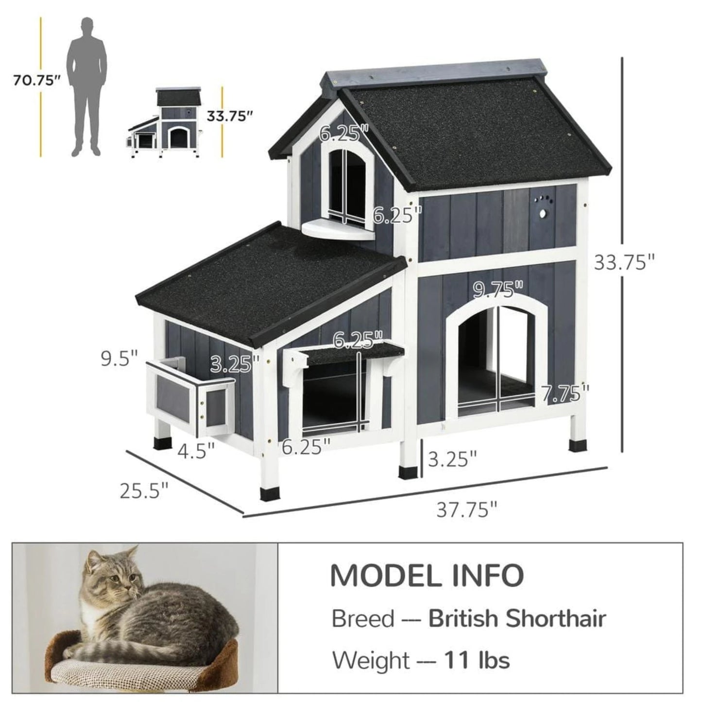 Outdoor Cat House with Weather-resistant Roof & Garden Bed,