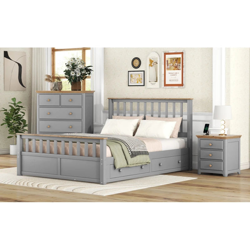 3-Pieces Bedroom Sets Queen Size Platform Bed