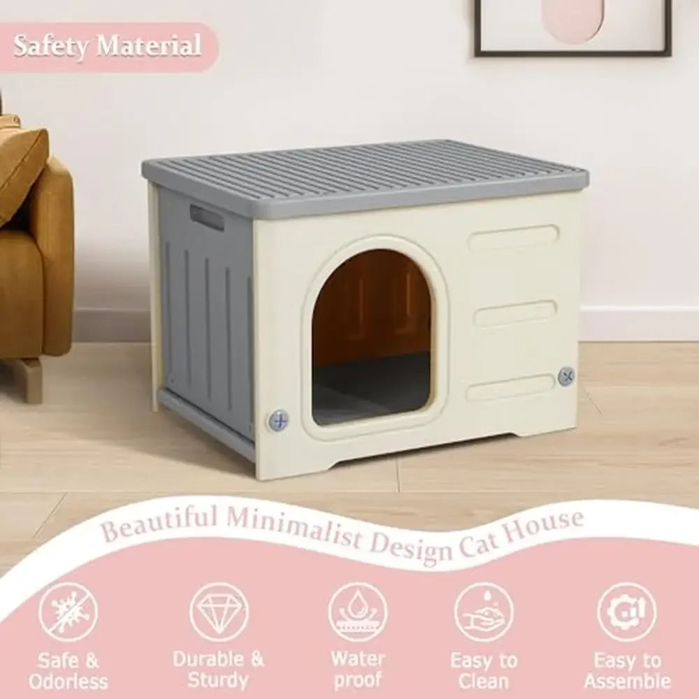 Outdoor Weatherproof Cat House  Shelter Stackable Design Spacious Indoor/Outdoor