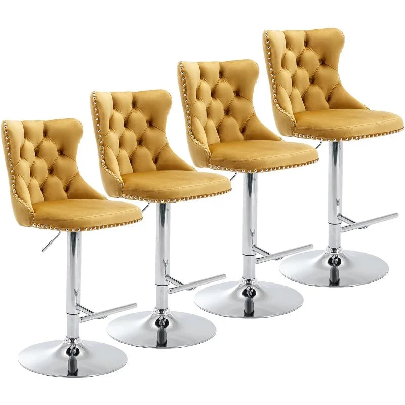 Set of 4, Adjustable Counter Height Barstools, Button Tufted Back