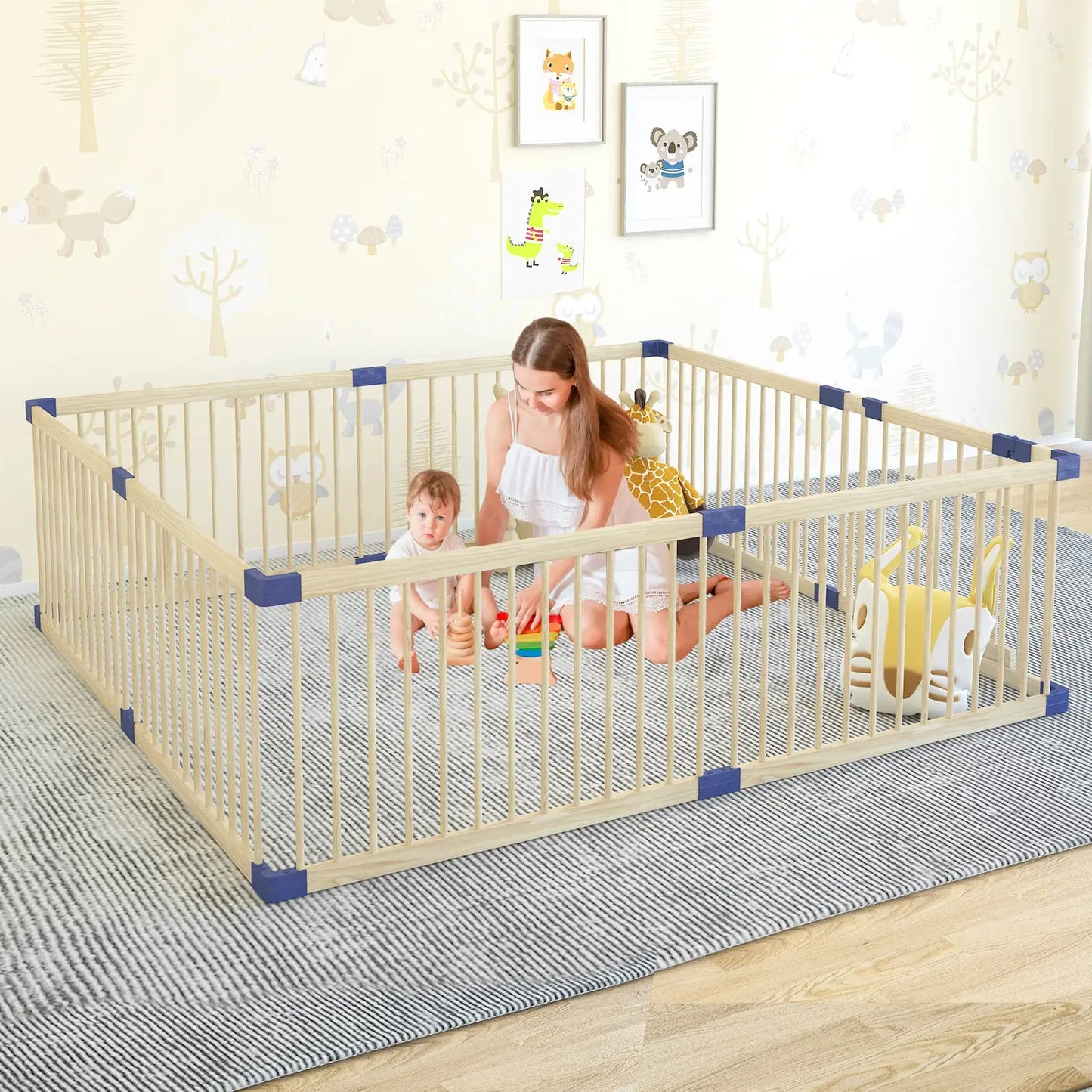 Baby  Wooden Baby Playpen with Safety gate