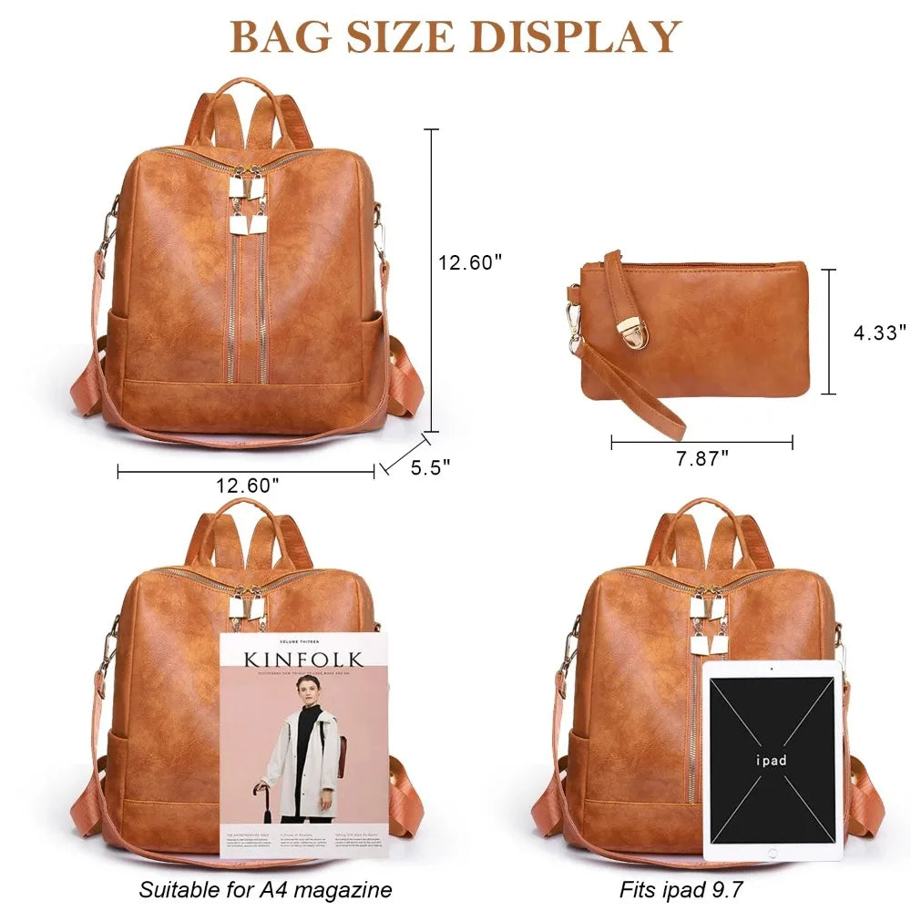 Backpack Purse Set for Women,PU Leather Travel