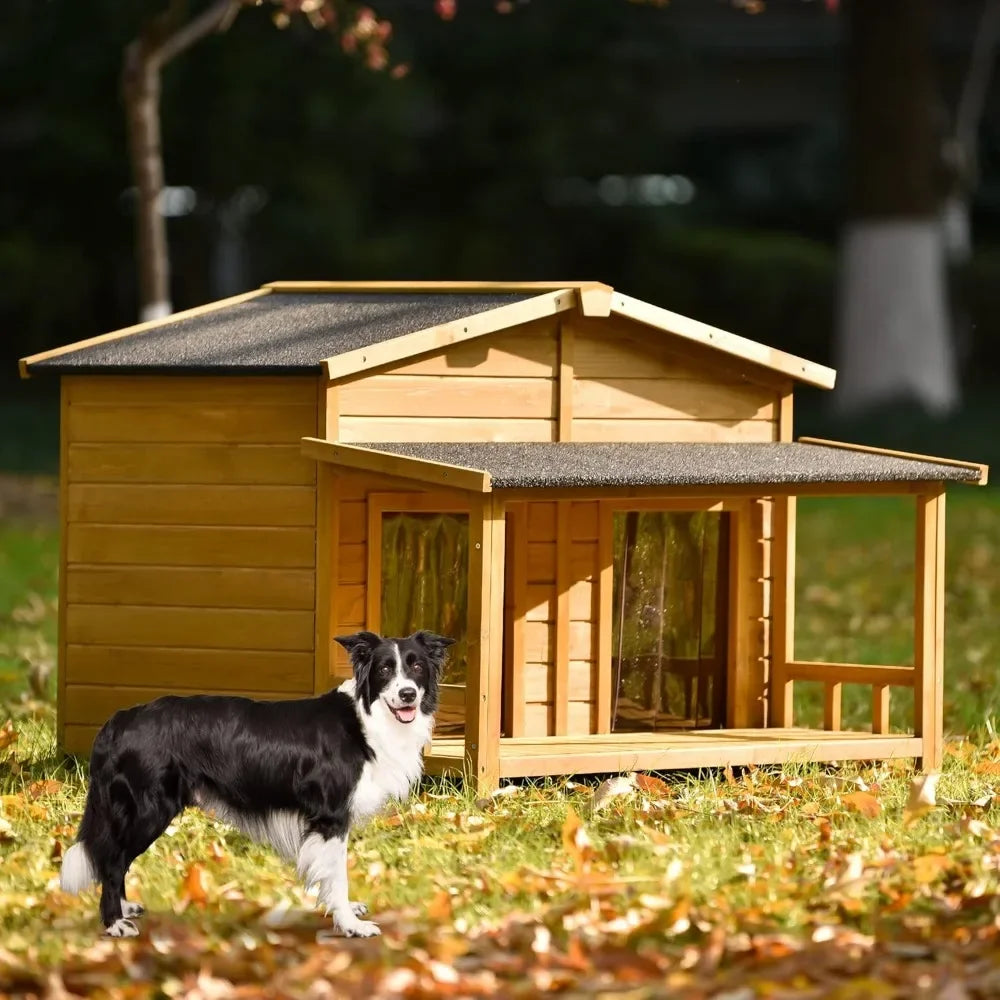 47" Outdoor Wooden Dog House with Porch,