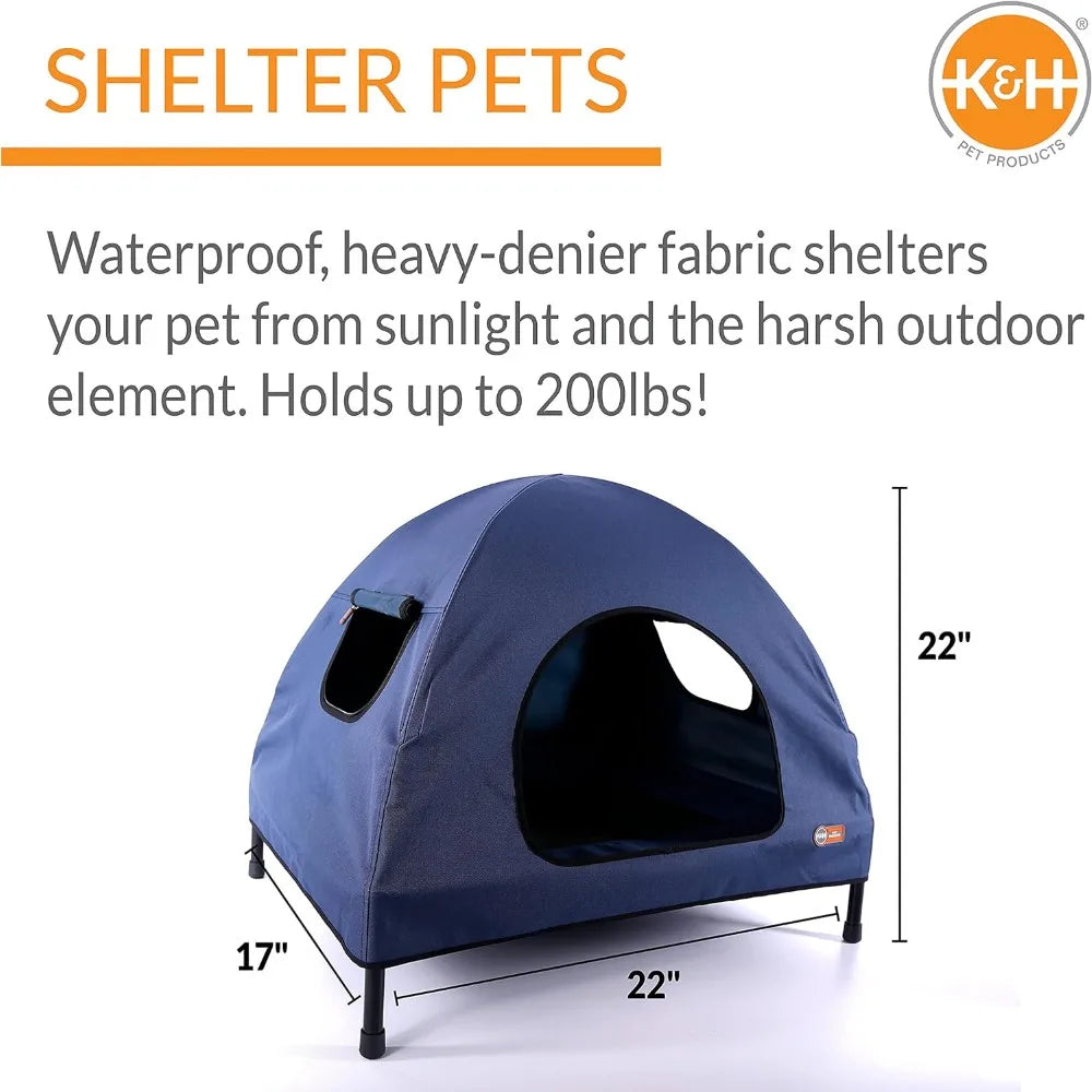 Pet Cot Tent, Portable Dog House, Dog Shade & Weather Shelter, Elevated , Navy Blue, Small