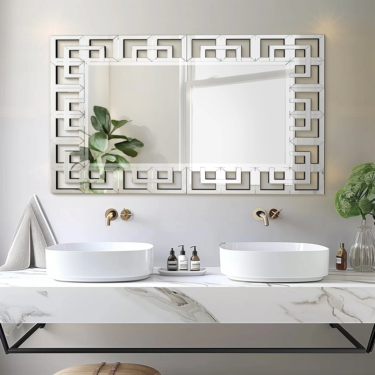 Rectangle Silver Venetian Art Mirror Living Room Bathroom with  Mounted Accent Mirror