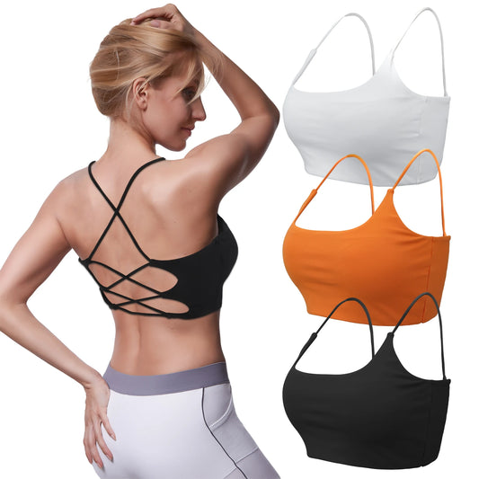 3 PCS Sports Bra for Women, Summer Criss Cross Bra Removable Pads