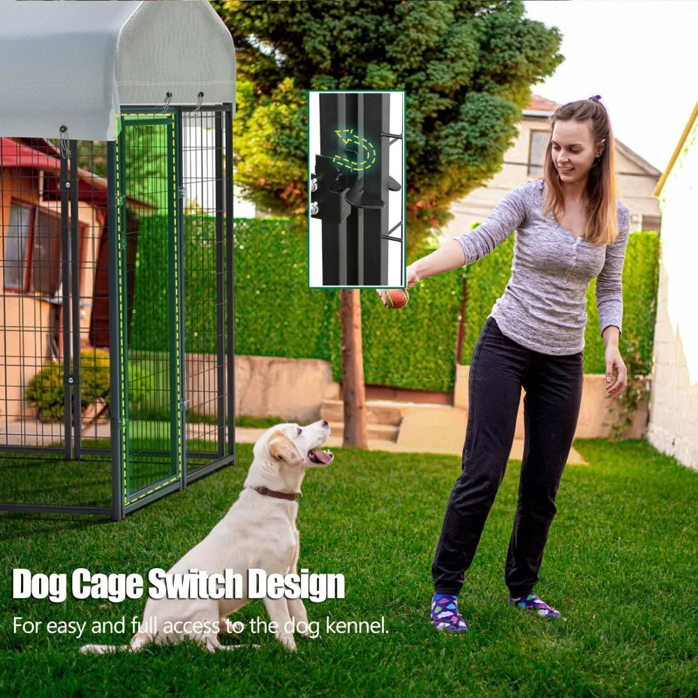 12 Panels Large Outside Outdoor Dog Kennel Large with Roof Heavy Duty