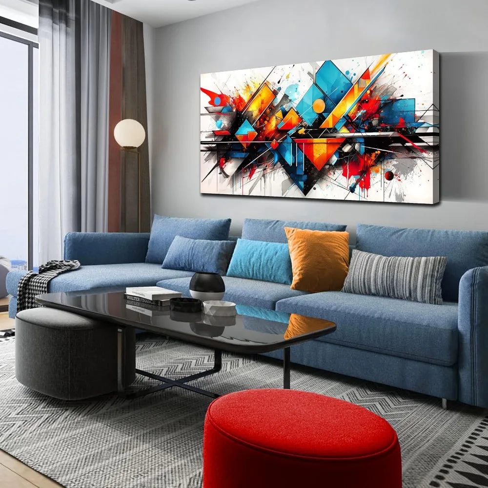 Colored wall art, used for large-sized living rooms - Abstract canvas art -