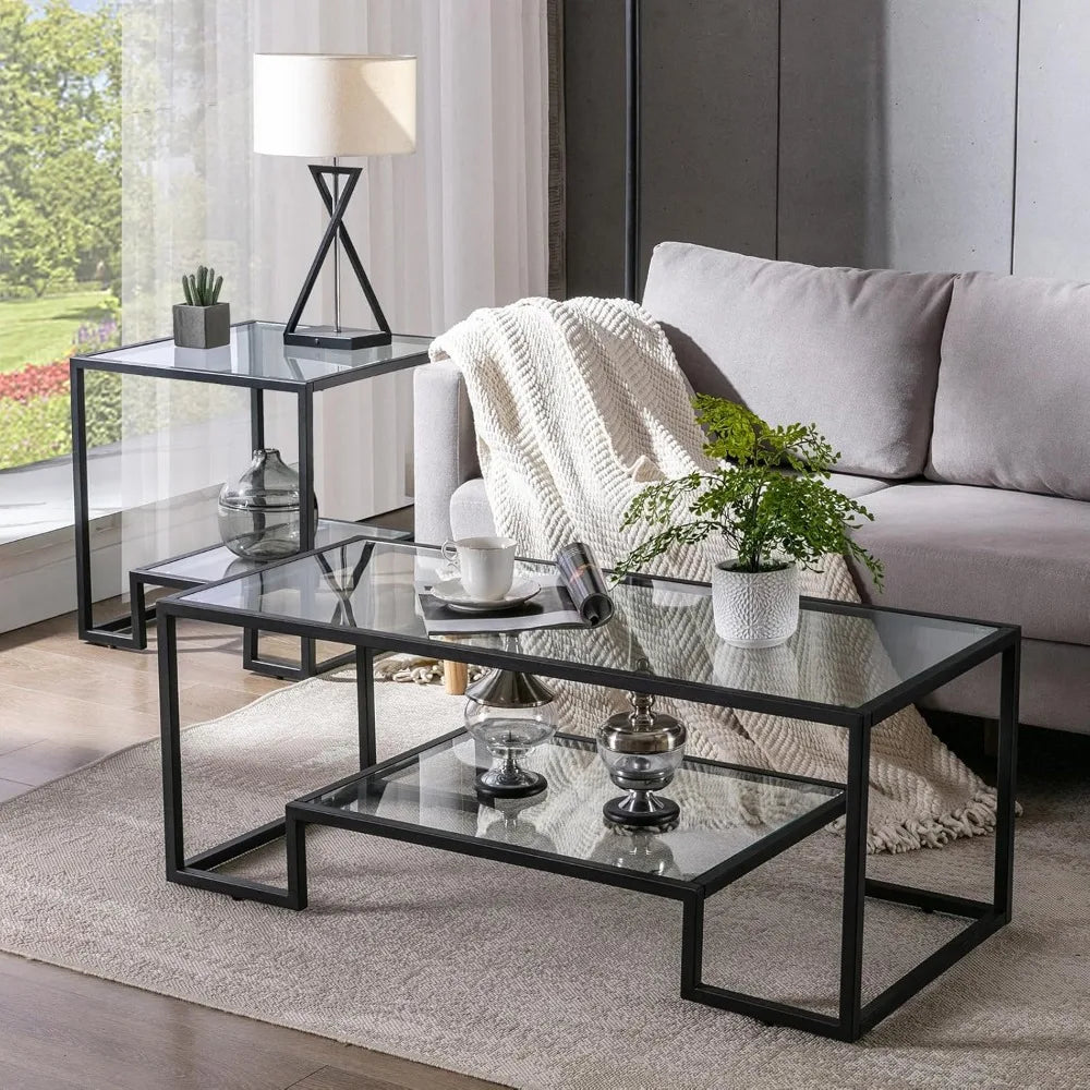 Glass Piece Table Set, Includes Coffee Table and End Tables