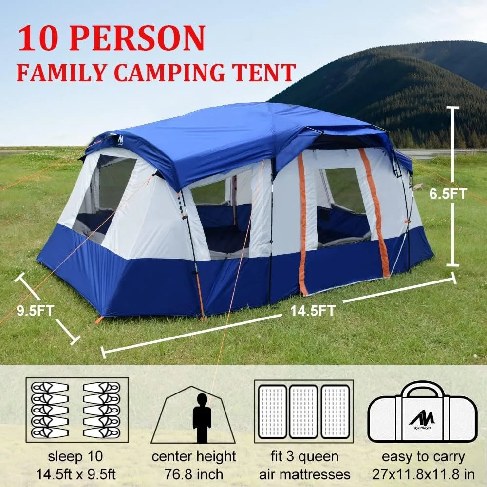 10 Person Tent - Waterproof Multi Room Large Family Camping Tents