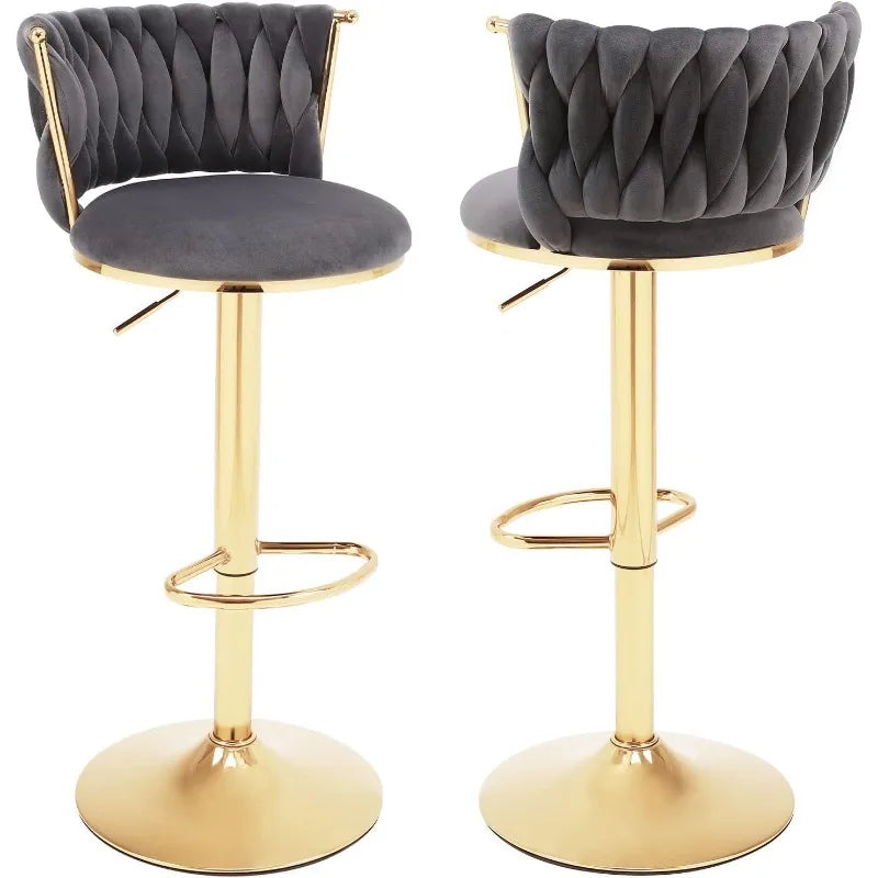 Velvet Bar Stools Set of 4 Swivel Adjustable Height Barstools with Backs Gold Metal